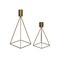 Contemporary Home Living Set of 2 Gold Tone Geometric Handcrafted Taper Candle Holders 11&#x22;